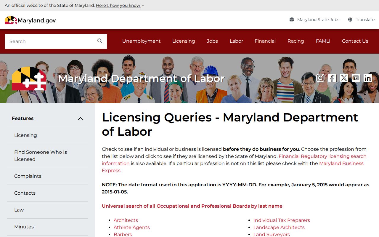 Carney people search through Maryland professional licenses