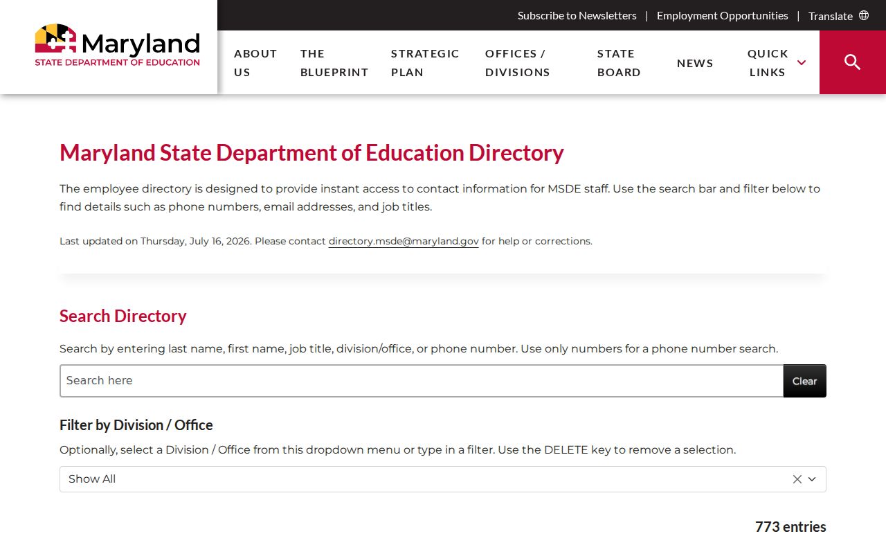 Carney people directory users can search the Maryland education staff directory